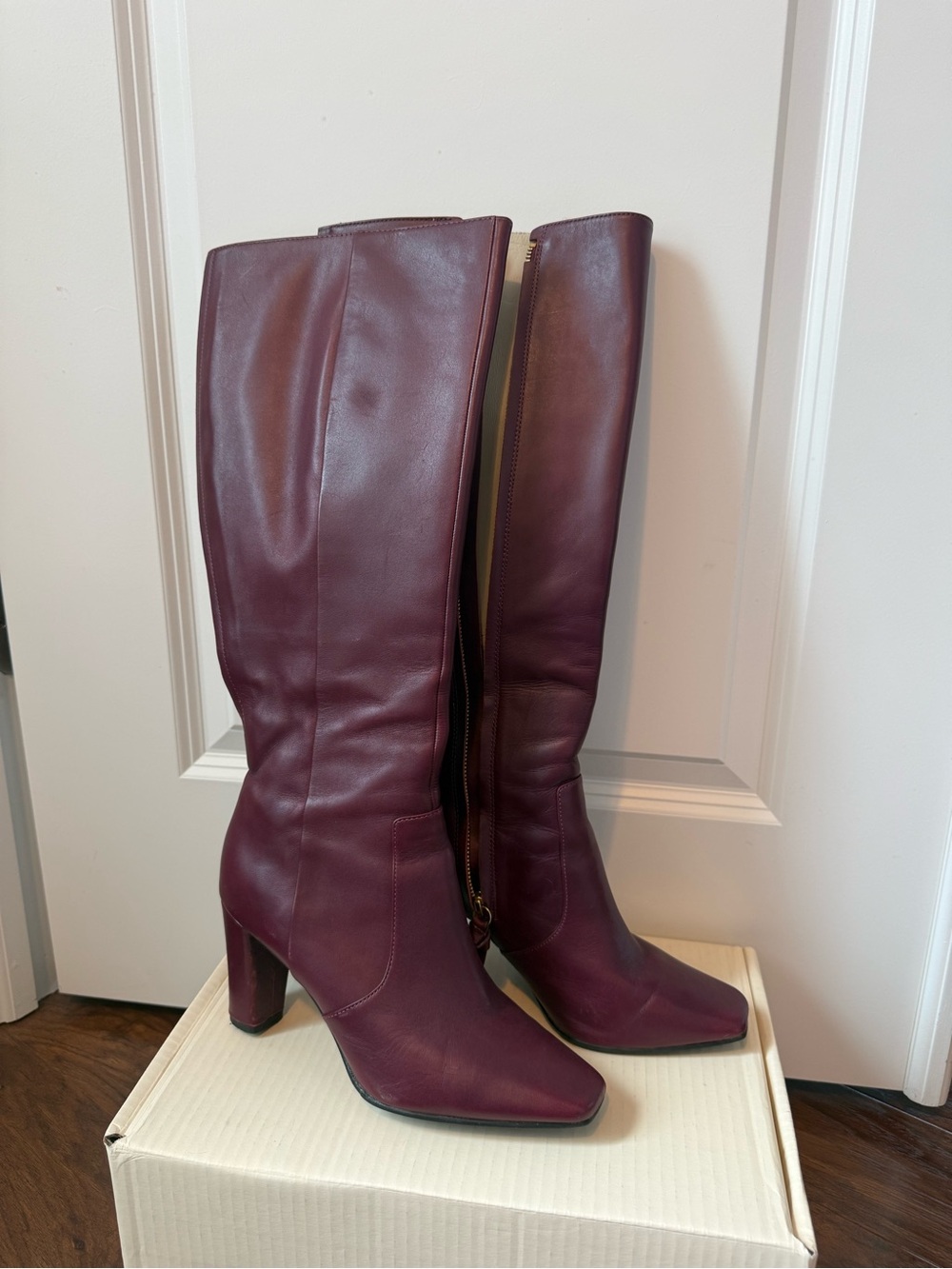 Boden Women's Tall Square-Toe Knee Boots - Burgundy / Oxblood / Size 39